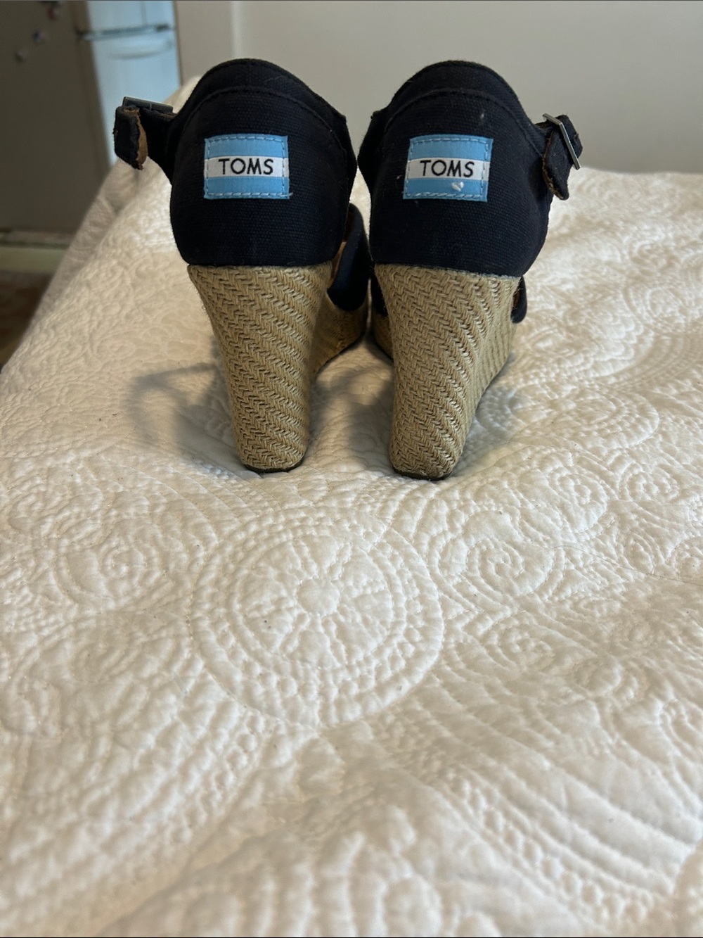 Toms Black Cork Wedge Ankle-Strap Sandals - Picture 7 of 9